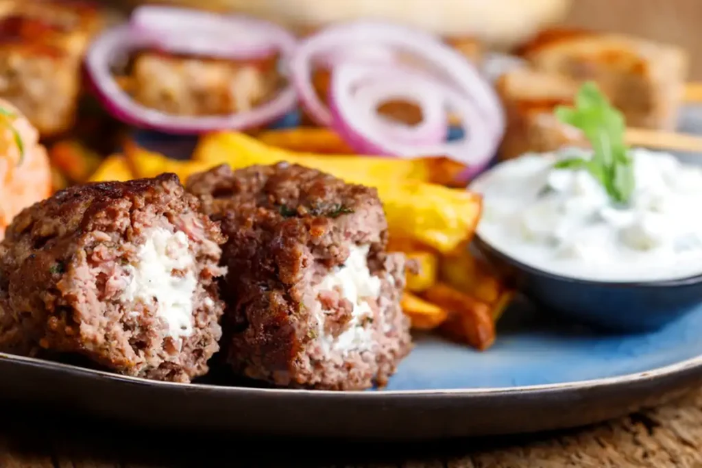 Bifteki Rezept: Rinderhacksteak gefüllt mit Schafskäse