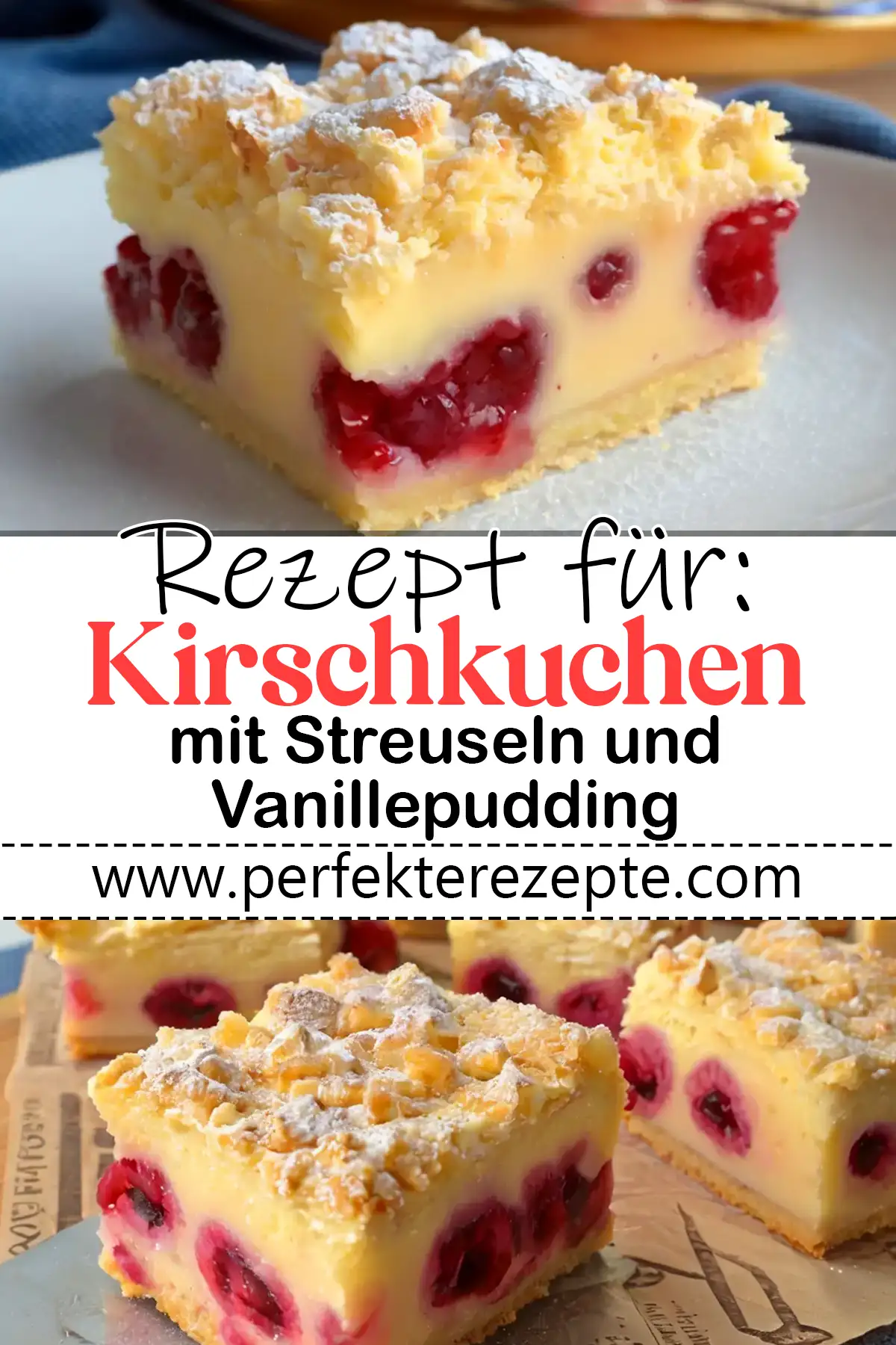 Kirschkuchen mit Streuseln und Vanillepudding vom Blech