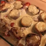 Schweinefilet mit Gorgonzola-Sahne-Sauce und Zucchini aus dem Backofen