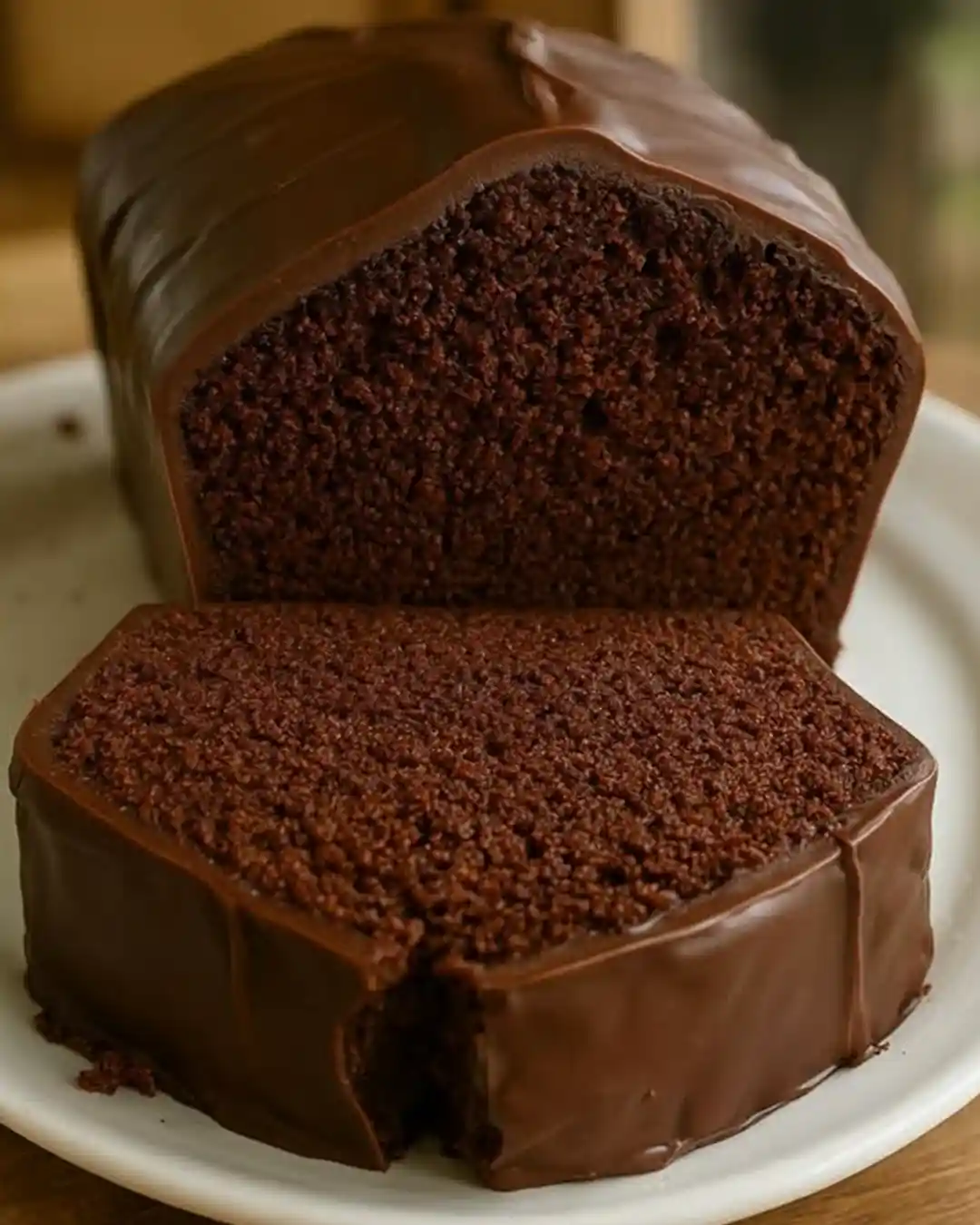 Gesunder Schokokuchen saftig angeschnitten auf einer Servierplatte