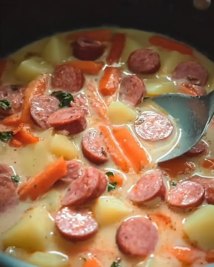 Eine Portion cremiger Kartoffel-Möhren-Eintopf als schnelles Mittagessen