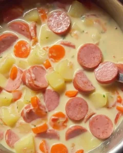 Frisch zubereiteter cremiger Kartoffeleintopf im Topf serviert