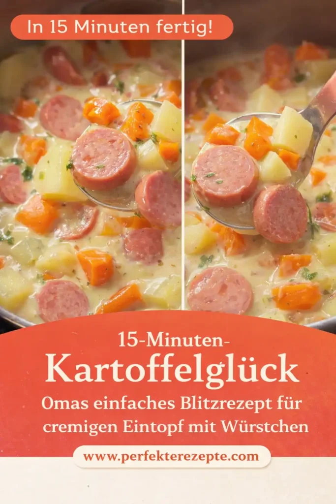 Schneller Kartoffeleintopf mit Würstchen nach Omas Art in einer Schüssel