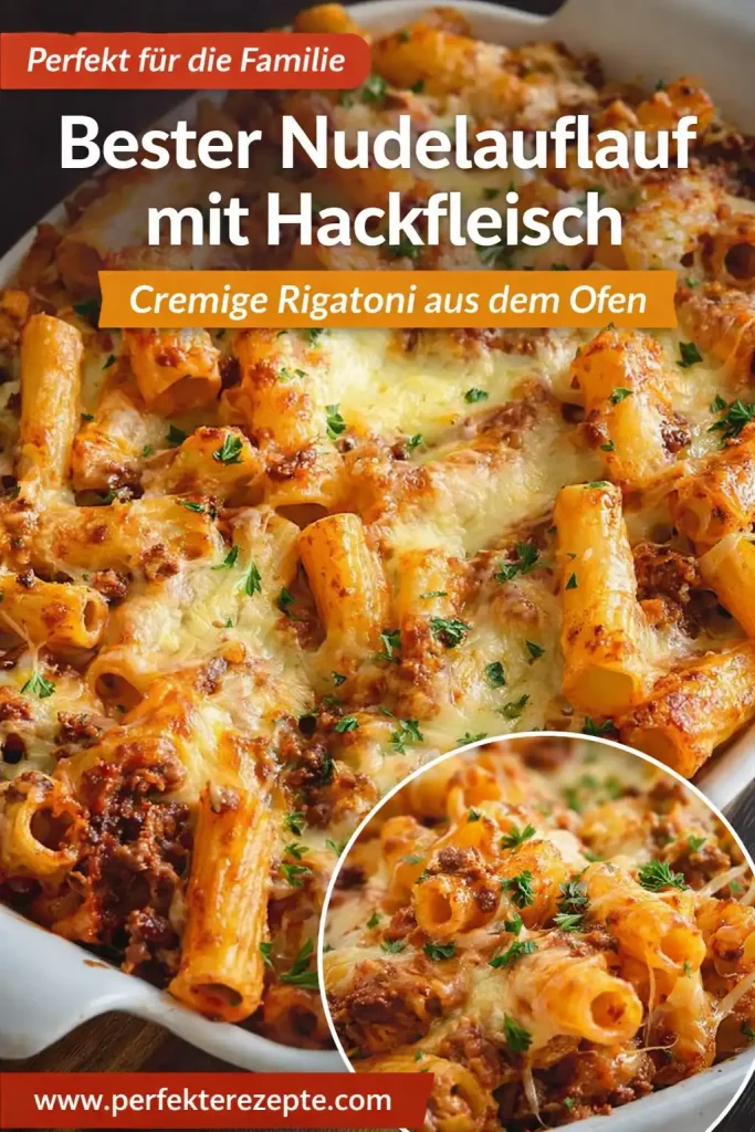 Servierfertiger Rigatoni-Auflauf mit Hackfleisch und geschmolzenem Käse