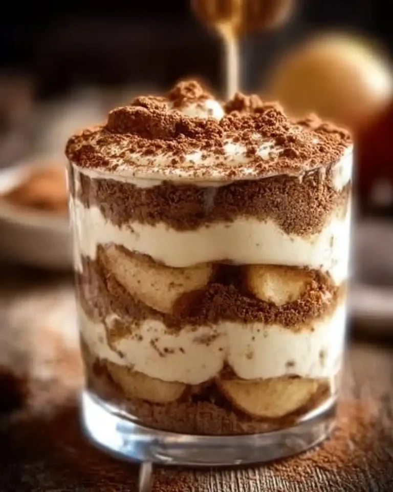 Mehrere Gläser mit geschichtetem Bratapfel-Spekulatius-Tiramisu auf einer festlichen Tafel