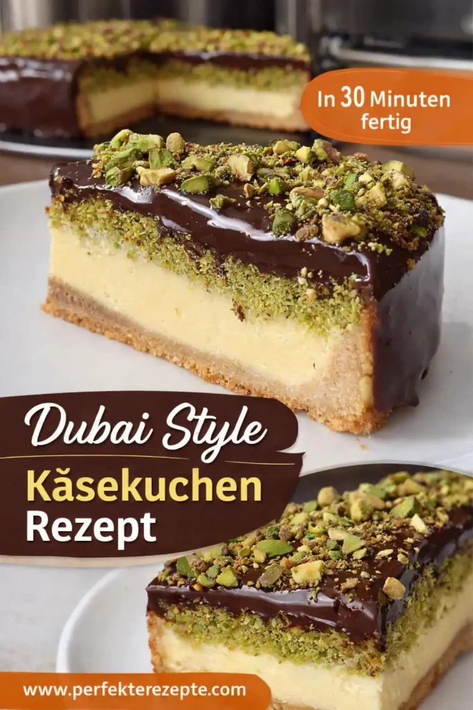 Dubai Style Käsekuchen mit Pistaziencreme und knusprigem Kadayif-Topping