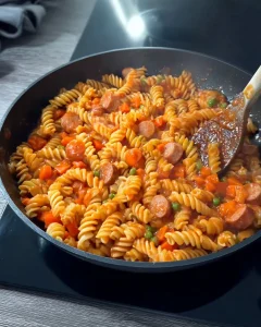 Schnelles Rezept für cremige Pasta mit Würstchen und frischen Kräutern