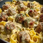 Cremige Fleischbällchen mit Nudeln direkt im Topf zubereitet