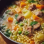 Traditionelle Graupensuppe nach Omas Rezept serviert in einer Schüssel