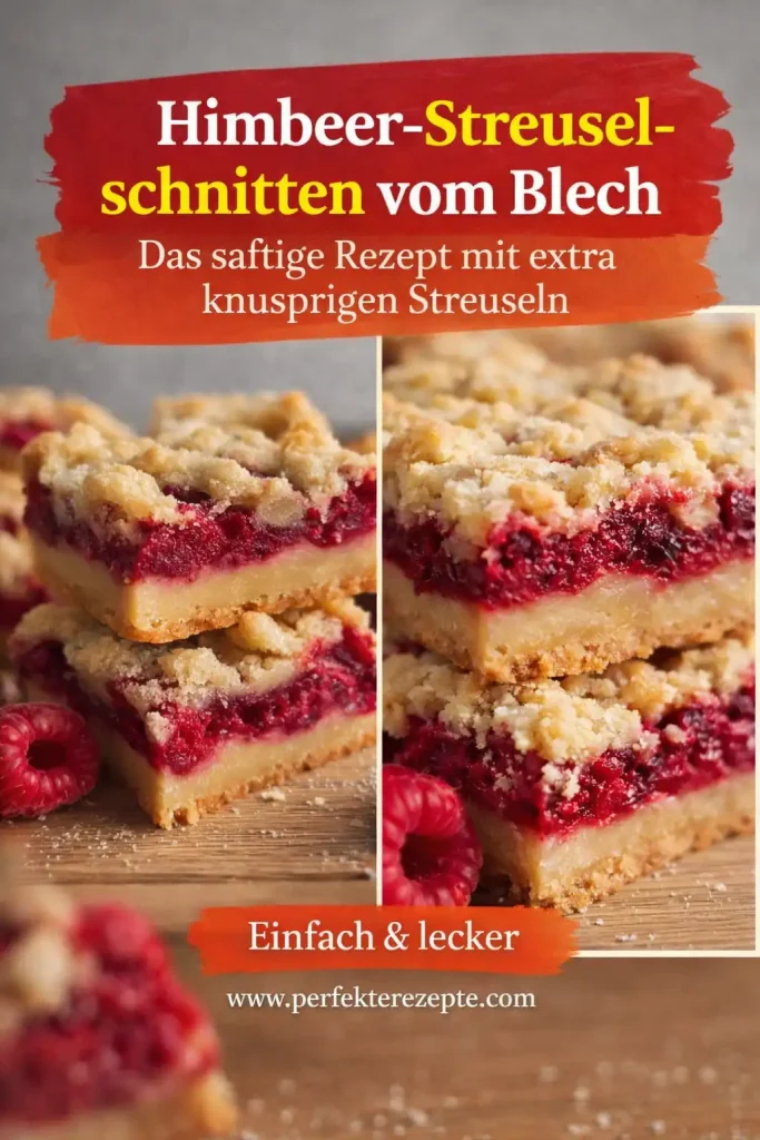 Selbstgemachte Himbeer-Streuselschnitten frisch gebacken auf dem Backblech