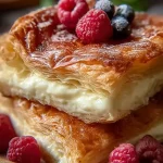 Nahaufnahme von gebackenen Croissants in einer hellen Quark-Zimt-Creme