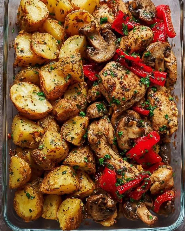 Frisch zubereitetes Hähnchengericht mit Kräutern und geröstetem Gemüse