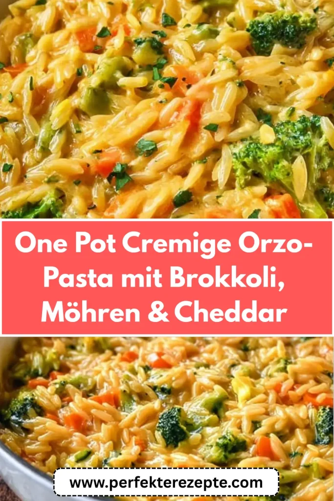 One Pot Cremige Orzo-Pasta mit Brokkoli, Möhren & Cheddar