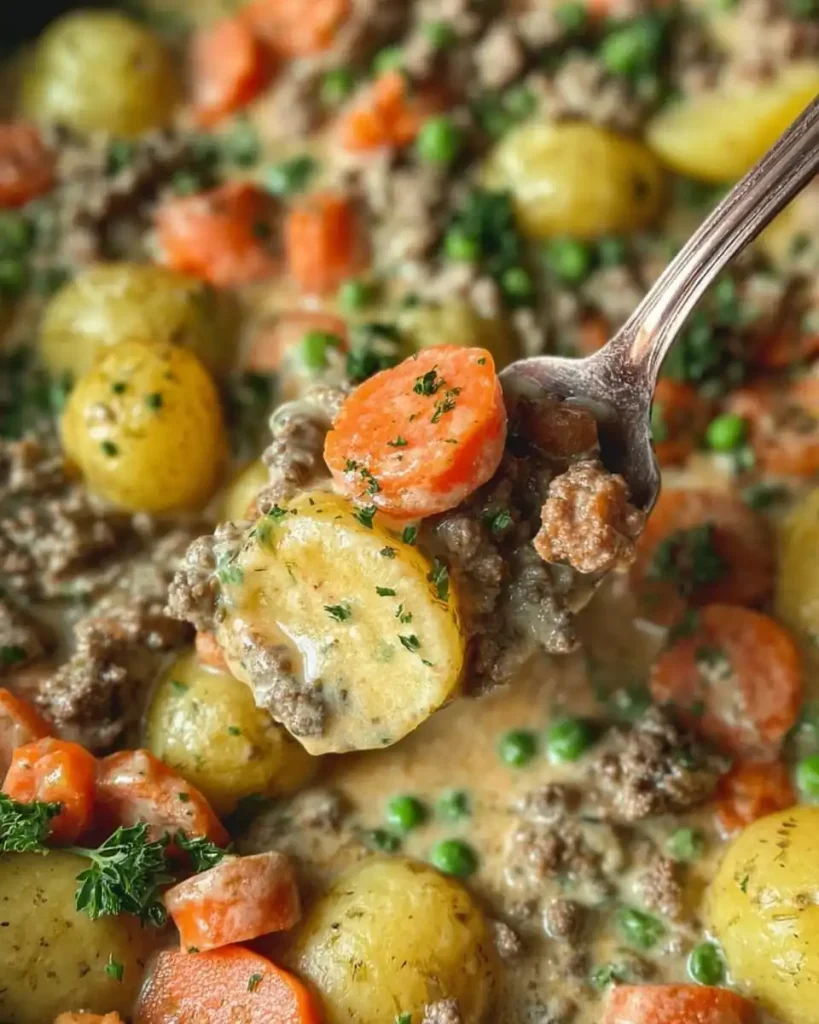 Eine Portion Wikingerpfanne mit Reis serviert in einem tiefen Teller