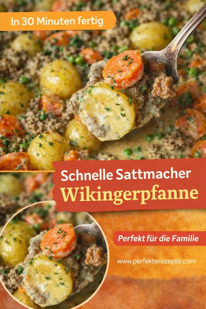Herzhafte Wikingerpfanne mit Hackfleischbällchen und Erbsen in einer cremigen Soße