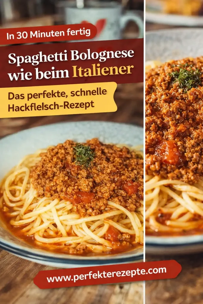 Ein Teller Spaghetti Bolognese mit frisch geriebenem Parmesan und Basilikum