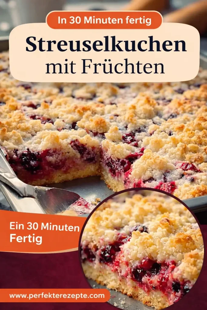 Hausgemachter Frucht-Streuselkuchen frisch aus dem Backofen