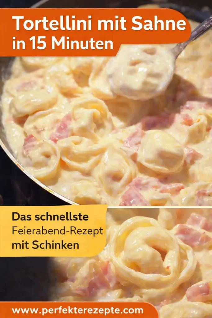 Teller mit gefüllten Tortellini in einer cremigen Sahnesauce mit Schinkenwürfeln und Petersilie
