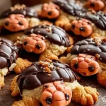 Verschiedene Turtle Cookies aus hellem Teig und Schokolade nah fotografiert
