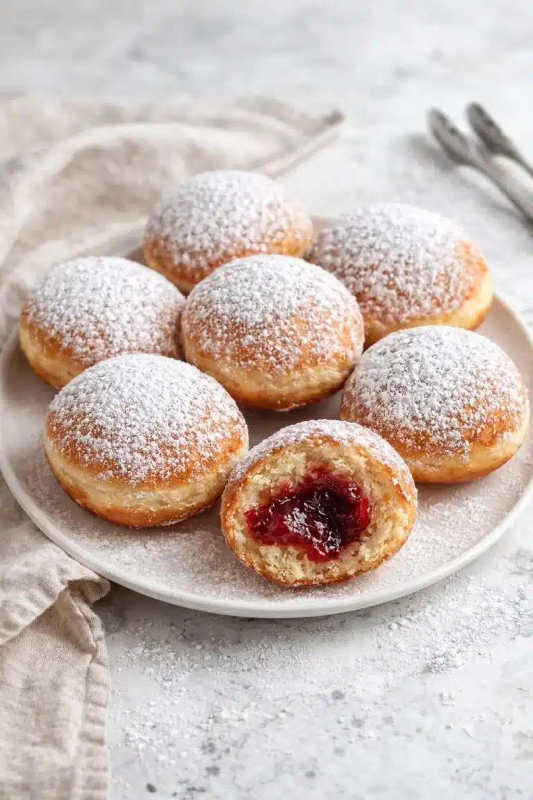 Deutsche Berliner Krapfen mit Marmelade gefüllt auf einem Teller