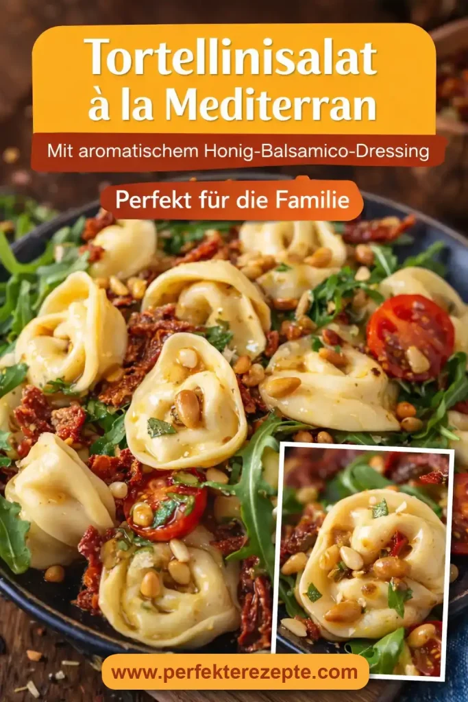 Mediterraner Tortellinisalat mit Honig-Balsamico-Dressing in einer Schüssel