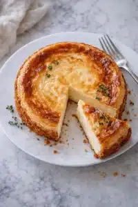 Traditionelles Rezept für deutschen Käsekuchen, frisch aus dem Ofen