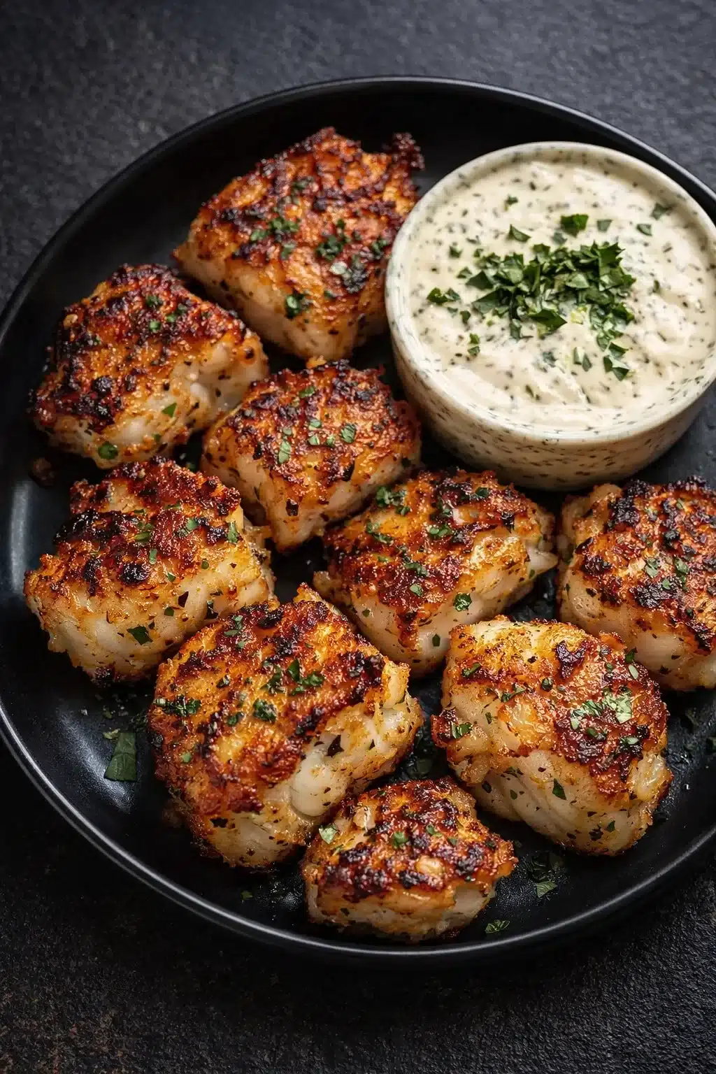 Schneller Fisch-Snack mit frischem Zitronen-Kräuter-Dip