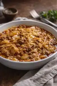 Zigeunerschnitzel serviert mit Salat und Pommes auf einem Teller