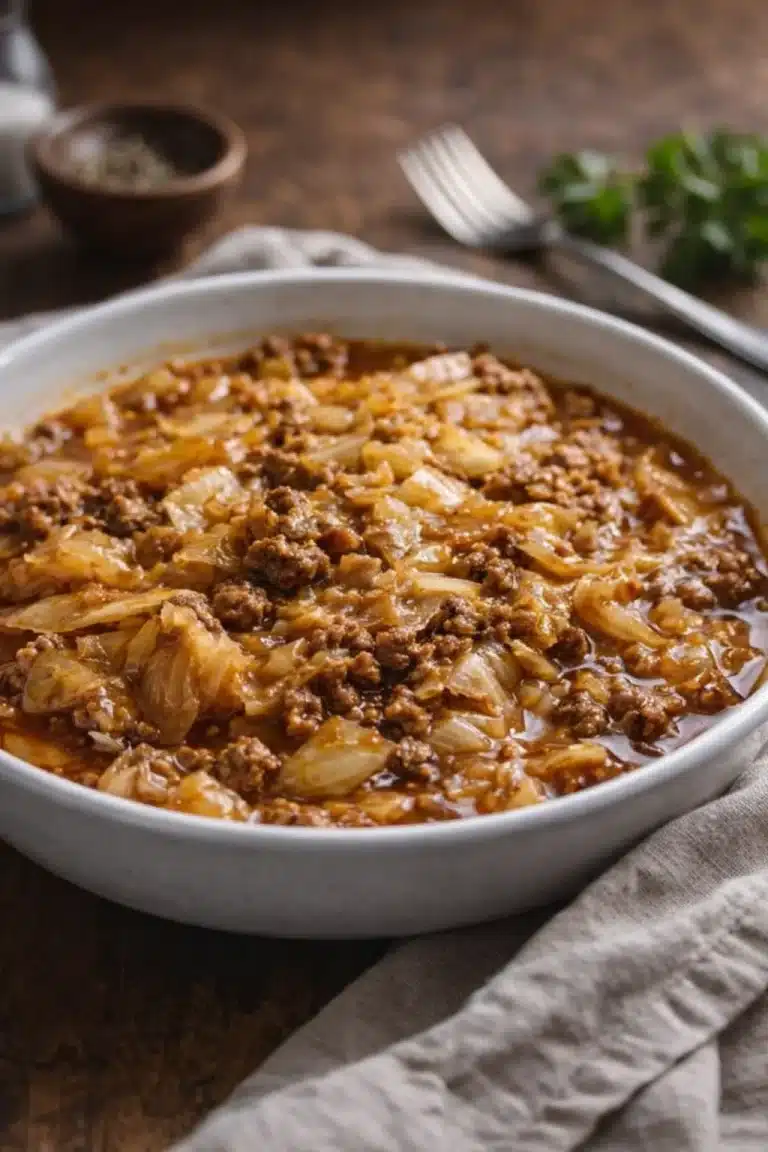 Zigeunerschnitzel serviert mit Salat und Pommes auf einem Teller